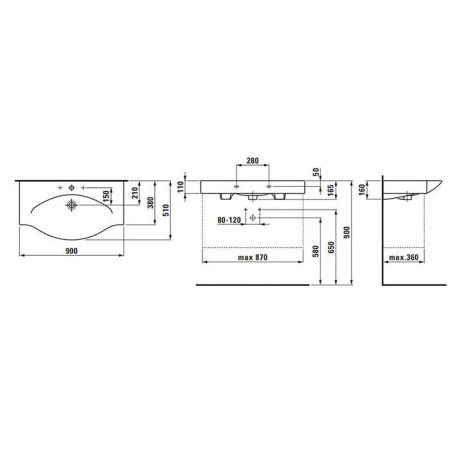 Раковина керамическая Laufen Palace 8.1170.2.000.104.1 90 см подвесная цвет белый 1 отверстие под смеситель