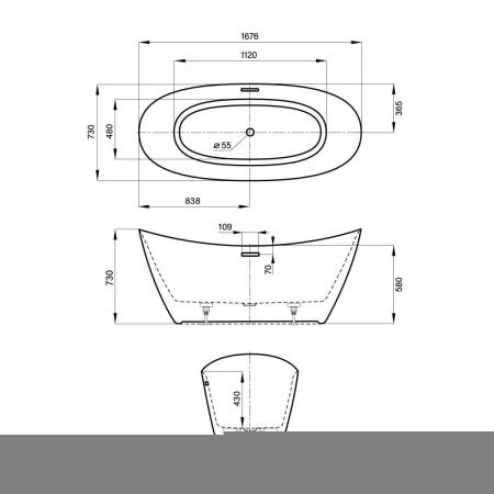 Ванна акриловая Wellsee Carefree Dove 232901000 170х75 отдельностоящая асимметричная с ножками