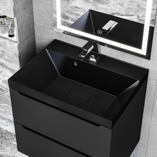 Раковина из литьевого мрамора Uperwood Classic New RClassicNew60bg 60х45 полувстраиваемая цвет черный глянцевый - фото 2