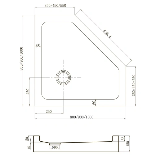Душевой поддон Veconi Tezeo acrylic TZ53B-100-C5 100х100 акрил черный - фото 2
