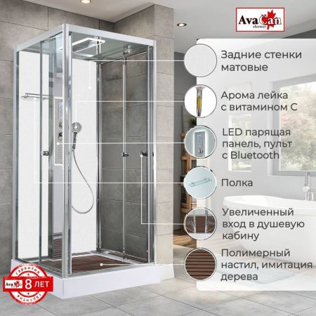 Душевая кабина AvaCan Z Z1910LEDMT 100х100 квадратная с крышей ориентация универсальная