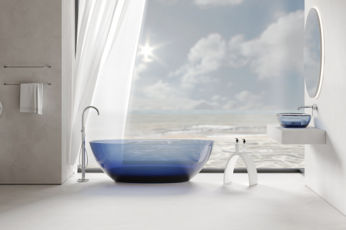 Раковина из полиэфирной смолы ABBER Kristall AT2805Saphir 60х40 накладная цвет синий без отверстий под смеситель - фото 3