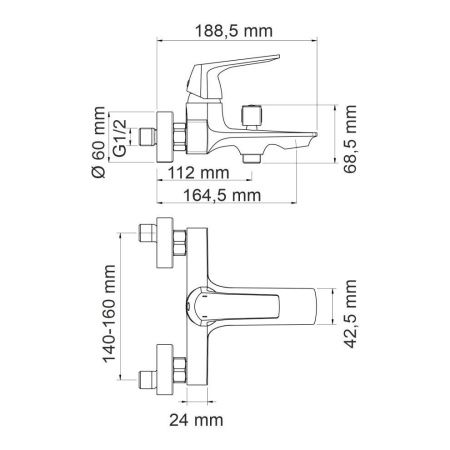 Смеситель для ванны Wasserkraft Neime 1900 1901 настенный хром