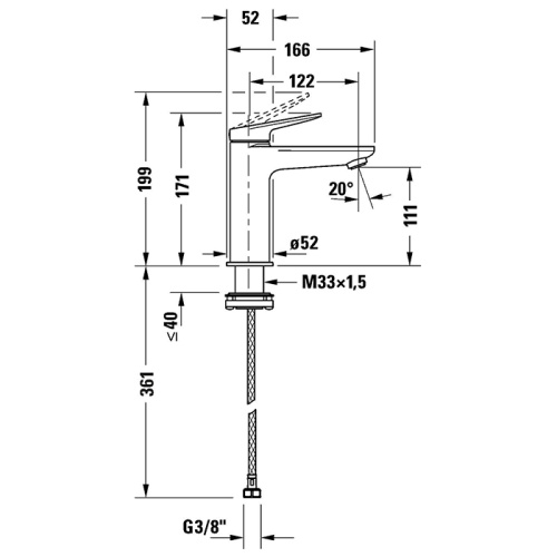 Смеситель Duravit Viu WA1020002010 (новый арт. WA1020002C10) на раковину хром без термостата - фото 2