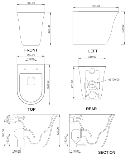 Чаша унитаза приставная GSG Ceramic Design Flut FLWC01000P цвет белый без сиденья безободковая - фото 2