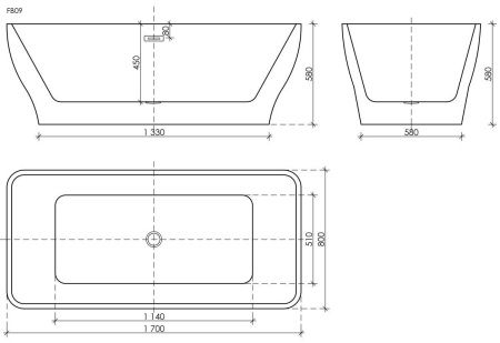 Ванна акриловая Sancos Neo FB09 170х80 отдельностоящая прямоугольная с каркасом