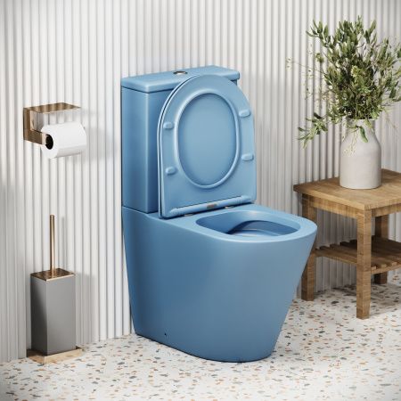 Унитаз напольный с бачком Grossman Color GR-4480BSMS голубой с сиденьем безободковый каскадный смыв