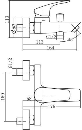 Смеситель для ванны с душем Aquanet Static AF330-20B настенный черный без термостата