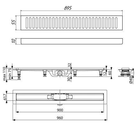 Душевой лоток Timo Eco SP10900-PC10900 95х10 черный