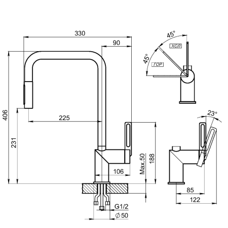Смеситель для кухни Granula 8173, НЕРЖ на мойку нержавеющая сталь