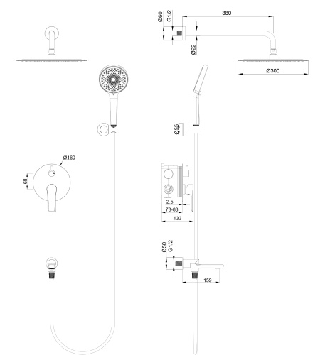 Душевая система Wonzon & Woghand BRILLIANT WW-88939079-MB встраиваемый в стену - фото 2