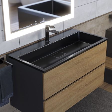 Раковина из искусственного камня Uperwood Barsa 3939193464 90х50 полувстраиваемая цвет черный