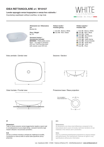 Раковина White Ceramic Idea 60 см W1010705 накладная цвет черный матовый - фото 2