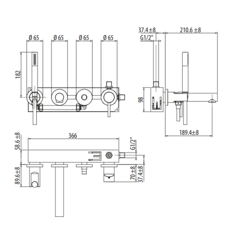 Смеситель Gattoni CIRCLE ONE 9005/90NO встраиваемый в стену черный