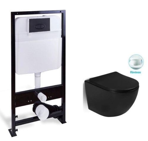 Унитаз подвесной SantiLine SL-5018MB цвет черный с сиденьем микролифт безободковый смыв воронка-водоворот - фото 3