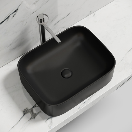 Раковина из сантехнического фарфора Ceramica Nova ELEMENT CN6052MB 51х38 накладная цвет черный матовый без отверстий под смеситель