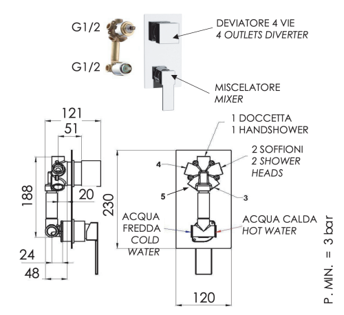Смеситель для душа Remer Qubika Q94 встраиваемый в стену хром - фото 2