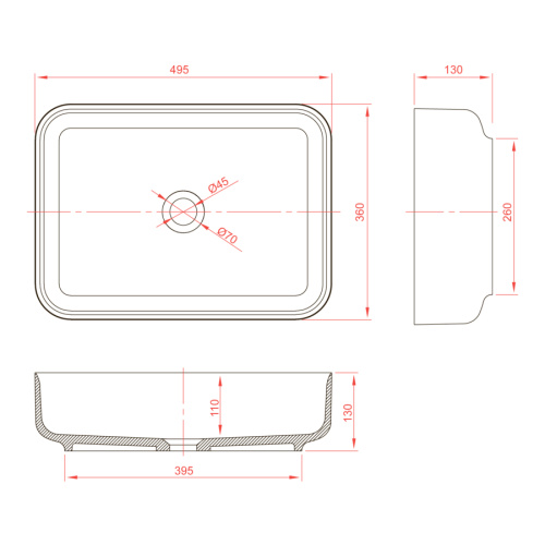 Раковина из искусственного камня MonteBianco Loreto lungo 495 12017 55х33 накладная цвет белый матовый без отверстий под смеситель - фото 5