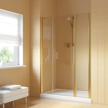 Душевая дверь Vegas-Glass EP-2F LUX EP-2F LUX 195 9 1 R 195х200 стекло прозрачное профиль золото глянцевое