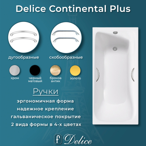Ванна чугунная Delice Continental PLUS DLR230635R 170х75 пристенная прямоугольная без ножек с отверстиями под ручки - фото 5