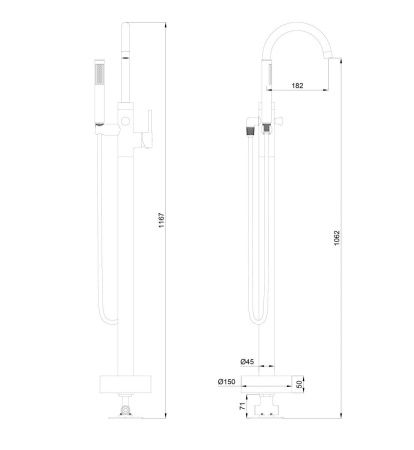 Смеситель для ванны и душа Wonzon & Woghand STICK WW-88649017-BG напольный золото
