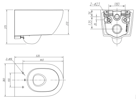 Чаша унитаза подвесная Arrow AHB2133H цвет белый без сиденья безободковая каскадный смыв