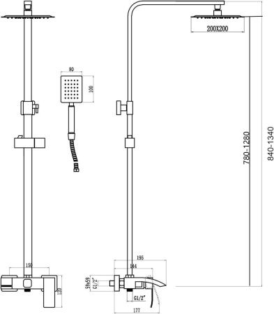 Душевая стойка Fmark FS8645H настенная цвет черный