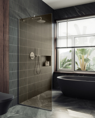 Душевая перегородка Maybah Glass MGD-691-1у 89х195 стекло тонированное профиль белый