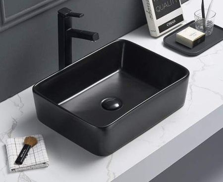 Раковина из санфаянса CeramaLux 7050MB 47х36 накладная цвет черный матовый