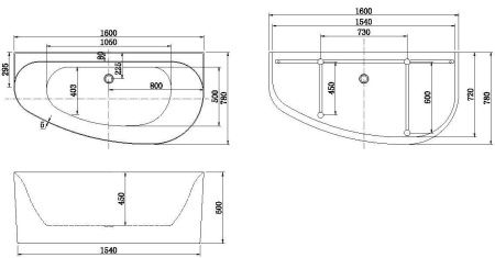 Ванна акриловая Allen Brau Priority 2.31005.20A 160х80 пристенная асимметричная с ножками