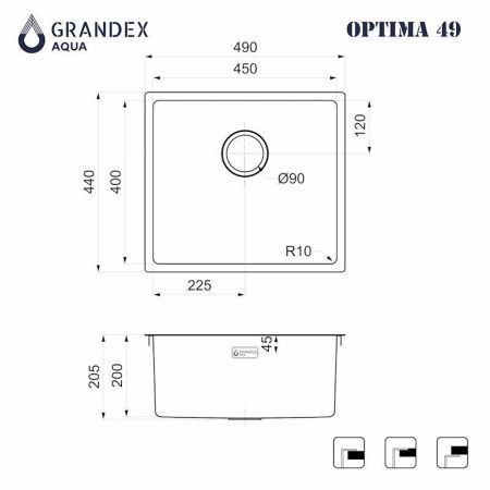 Кухонная мойка Grandex Aqua 501086 50х45 цвет серый поверхность матовая