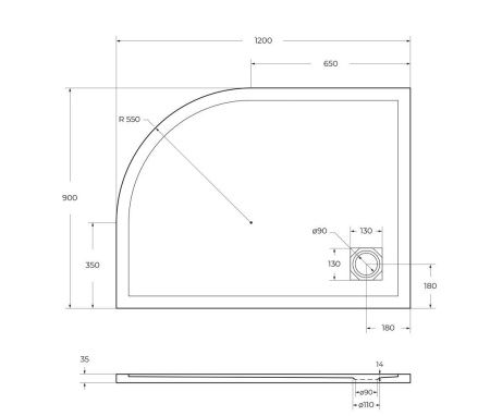 Душевой поддон из искусственного камня BelBagno UNO TRAY-MR-UNO-RH-120/90-550-35-W-L-NO 120х90 белый