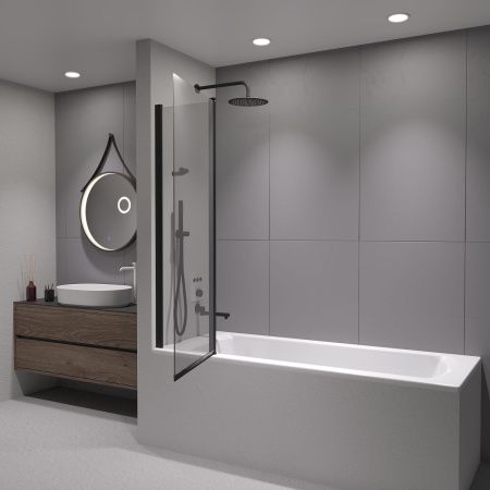 Душевая шторка на ванну RGW Screens 03111110-14 100х140 стекло прозрачное профиль черный ориентация универсальная