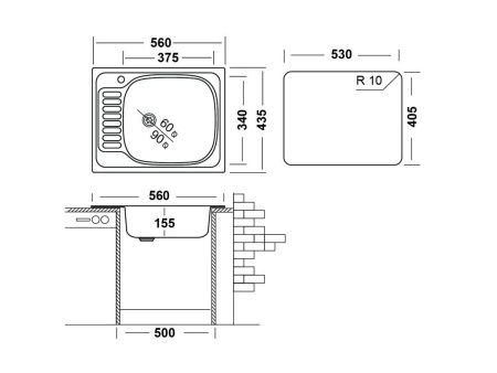 Кухонная мойка Ukinox Классика CLM560.435 ---5K 2L 45х55 цвет нержавеющая сталь поверхность матовая
