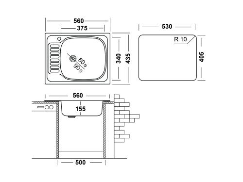 Кухонная мойка Ukinox Классика CLM560.435 ---5K 1R 44х56 цвет нержавеющая сталь поверхность матовая - фото 3