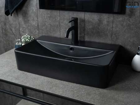 Раковина керамическая Gid Geométrico 53361 60х40 накладная цвет черный 1 отверстие под смеситель