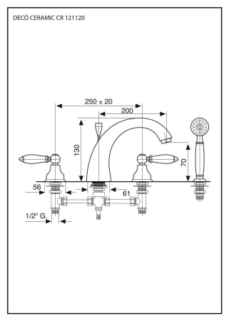 Смеситель Emmevi Deco Ceramic 121120/OR на борт ванны золото