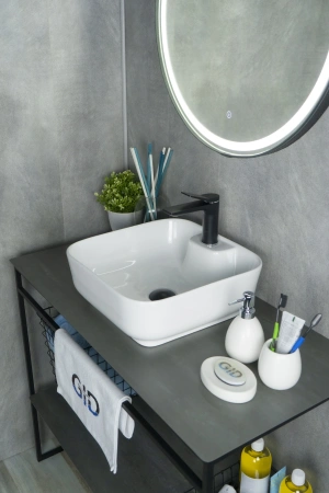 Раковина керамическая Gid Geométrico 51154 40х40 накладная цвет белый 1 отверстие под смеситель