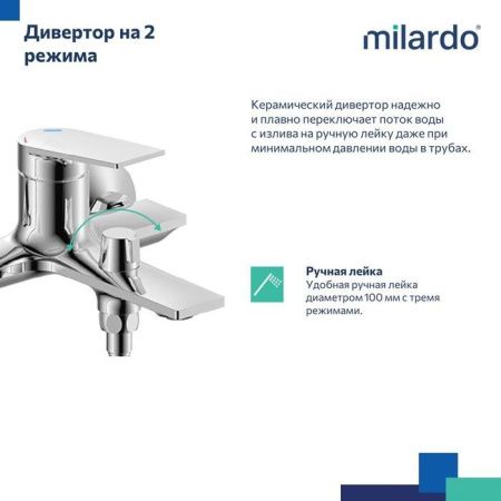Смеситель для ванны Milardo Azure AZUSB00M02 настенный хром