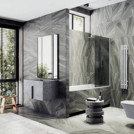 Душевая шторка на ванну Maybah Glass MGV-84-1ш 40х140 стекло тонированное профиль белый ориентация универсальная