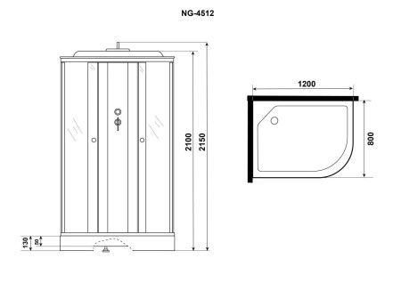 Душевая кабина Niagara Eco E120/80/13L/TN 120х80 асимметричная с крышей ориентация левая