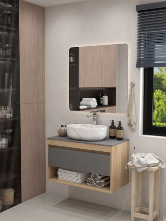 Раковина из сантехнического фарфора Teymi Solli T50386 49х35 накладная цвет белый мрамор без отверстий под смеситель