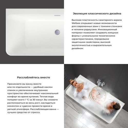 Ванна акриловая Wellsee Bromance 231602000 170х78 пристенная прямоугольная с ножками - фото 5 Ванна акриловая Wellsee Bromance 231602000 170х78 пристенная прямоугольная с ножками - фото 5