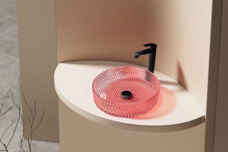 Раковина стеклянная Abber GLAS AK2301OR 40х40 накладная цвет красный без отверстий под смеситель