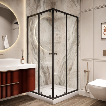 Душевой уголок Parly ZEQ911B 90х90 стекло прозрачное профиль черный с поддоном