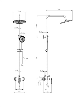Душевая стойка Wonzon & Woghand WW-B2168-A-CR настенная цвет хром