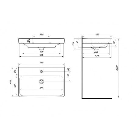 Раковина из сантехнического фарфора Santek Адриана 1WH501628 70х50 встраиваемая цвет белый 1 отверстие под смеситель
