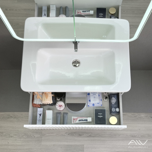 Тумба с раковиной Alavann Wave ALV1112000 80х46х62 подвесная цвет белый - фото 4