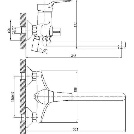 Смеситель для ванны и душа Haiba HB63 HB2263 настенный хром