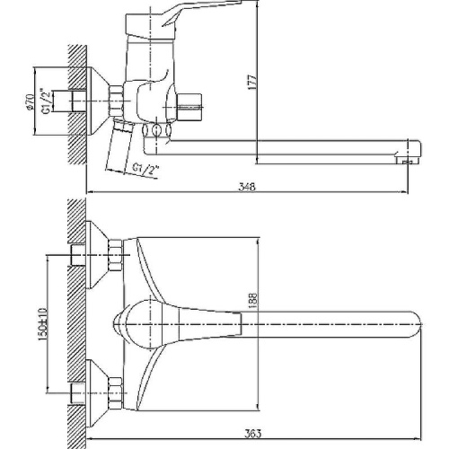 Cмеситель для ванны и душа Haiba HB2263 настенный хром - фото 2 Cмеситель для ванны и душа Haiba HB2263 настенный хром - фото 2
